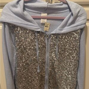 PINK Victoria's Secret Silver Sequin Hoodie